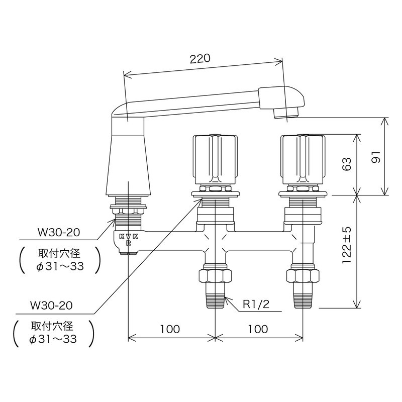 KVK 2302580 バス用埋込形2ハンドル混合栓 KM87GTLN 1個(ご注文単位1個)【直送品】