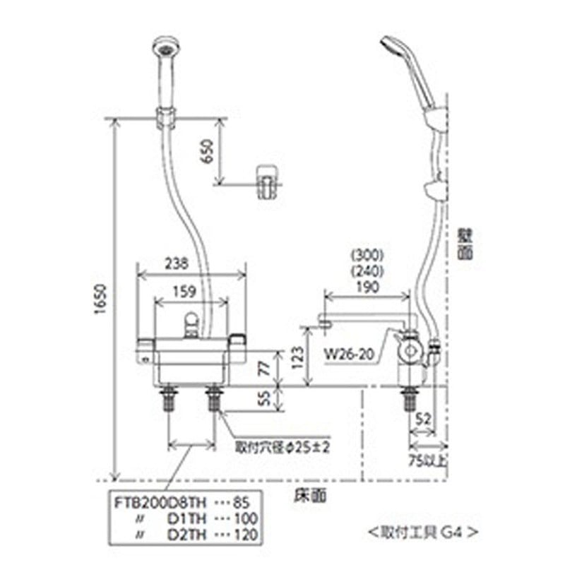 KVK 2303345 デッキ形サーモスタット式シャワー FTB200D1R3TH 1個(ご注文単位1個)【直送品】