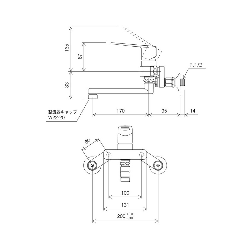 KVK 2302122 楽締ソケットシングル混合栓 MSK110KRJT 1個(ご注文単位1個)【直送品】