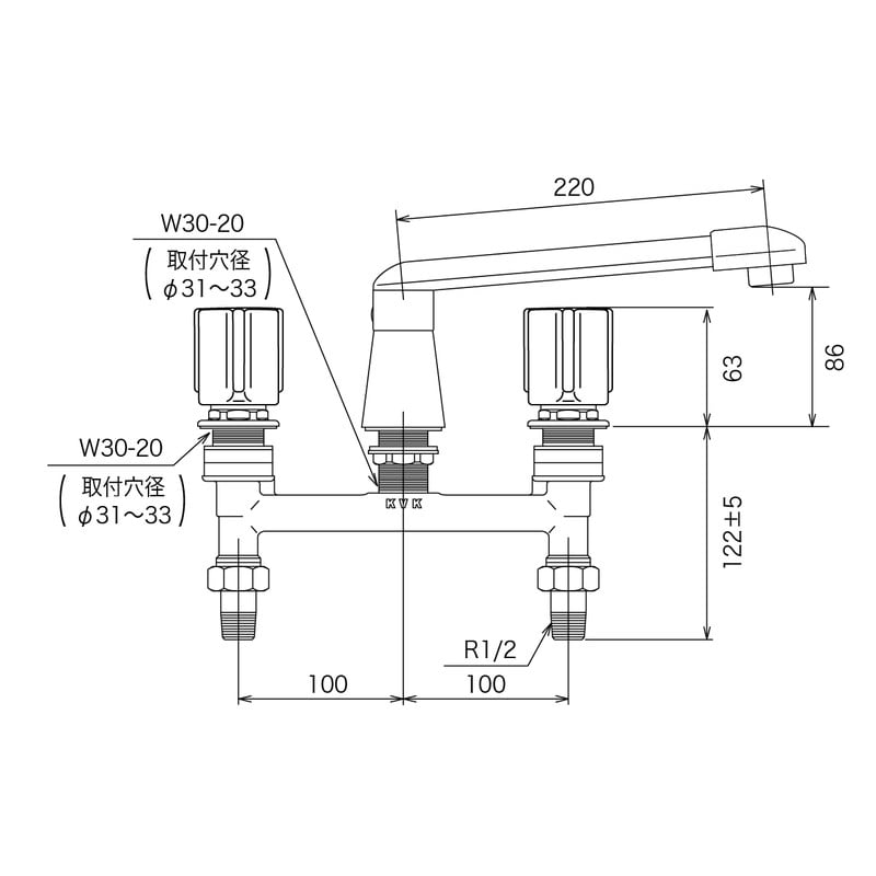 KVK 2300543 2ハンドル混合栓 ユニオン接続 KM84 1個(ご注文単位1個)【直送品】