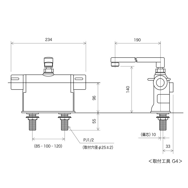 KVK 2300597 デッキサーモスタット混合栓 190仕様 KM3011T 1個（ご注文単位1個）【直送品】