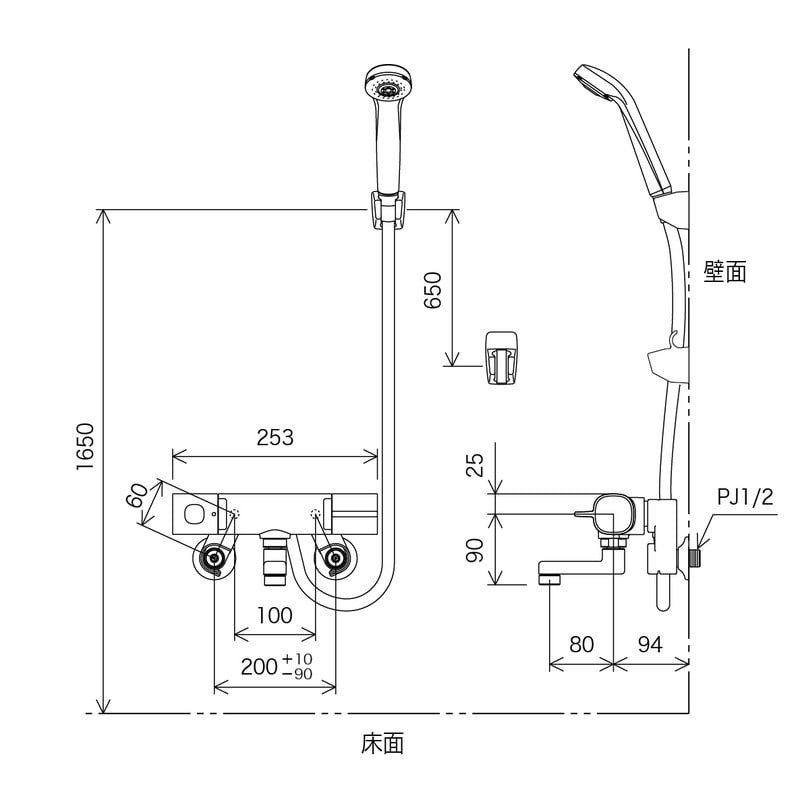 KVK 2302019 サーモシャワー80mmパイプ付 FTB100KR8T 1個（ご注文単位1個）【直送品】