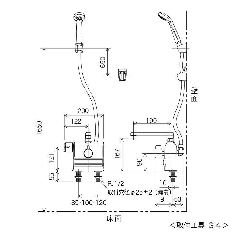 KVK 2302312 デッキ形サーモシャワー 左 190 KF3008L 1個(ご注文単位1個)【直送品】