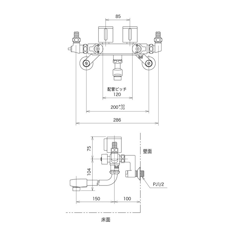 KVK 2300514 ソーラー2ハンドル混合栓 併用形 KM53N3 1個(ご注文単位1個)【直送品】