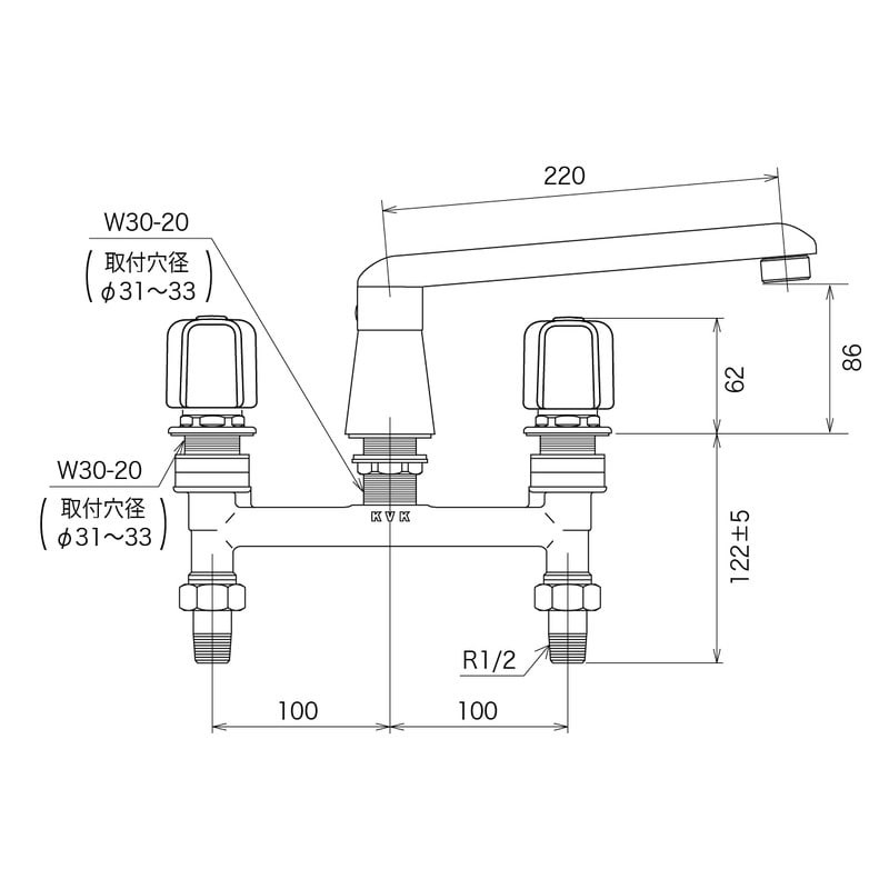 KVK 2300535 2ハンドル混合栓 ユニオン接続 KM82 1個(ご注文単位1個)【直送品】