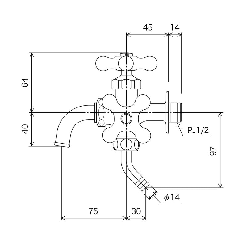 KVK 2300113 二口横水栓 レトロピアン付 K23CJ 1個(ご注文単位1個)【直送品】