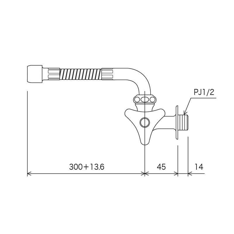 KVK 2300075 横自在水栓300 フレキ付 K10FLR30 1個（ご注文単位1個）【直送品】