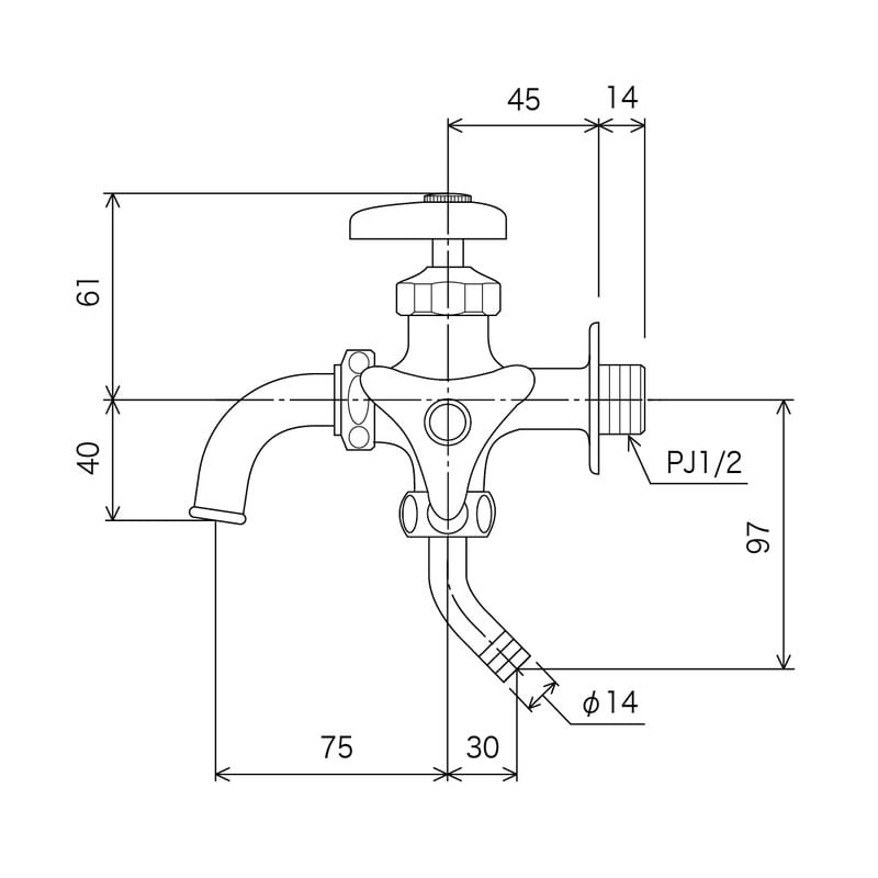 KVK 2300112 寒 二口横水水栓 K23Z 1個(ご注文単位1個)【直送品】