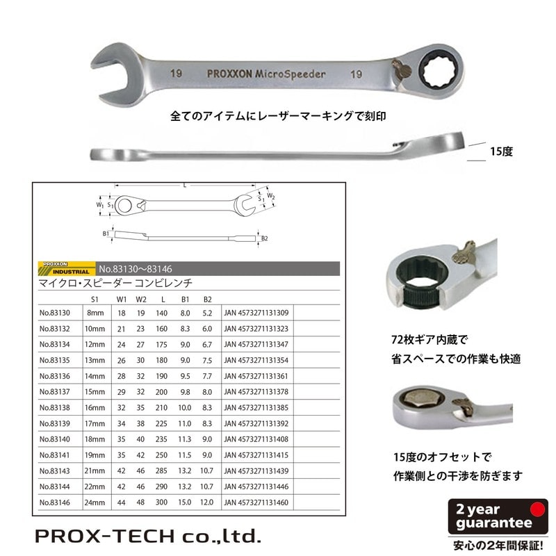 PROXXON 4348205 マイクロスピーダー コンビレンチ 15mm #83137 1個(ご注文単位1個)【直送品】
