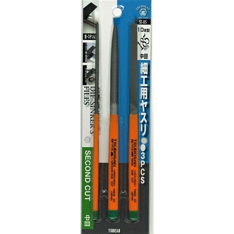 TSUBOSAN 4352916 細工用ヤスリセット 平/半丸/丸 中目 10本型 ST-05 1個(ご注文単位1個)【直送品】