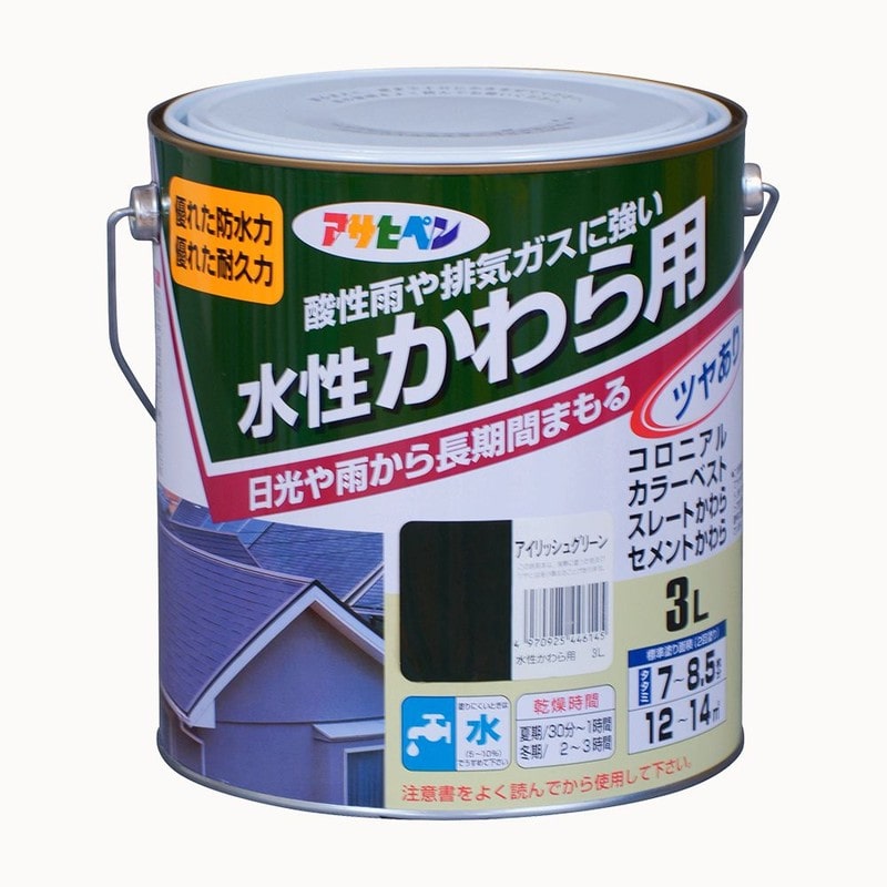 アサヒペン 9010021 水性かわら用 3L アイリッシュグリーン 1個（ご注文単位1個）【直送品】