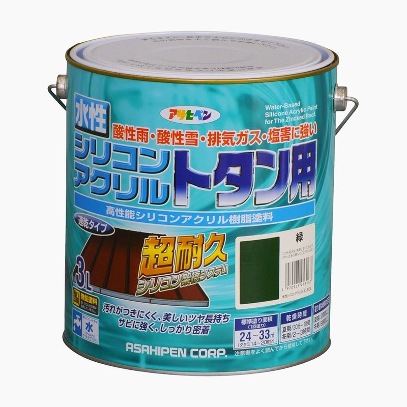 アサヒペン 9010383 水性シリコンアクリルトタン用 3L 緑 1個（ご注文単位1個）【直送品】
