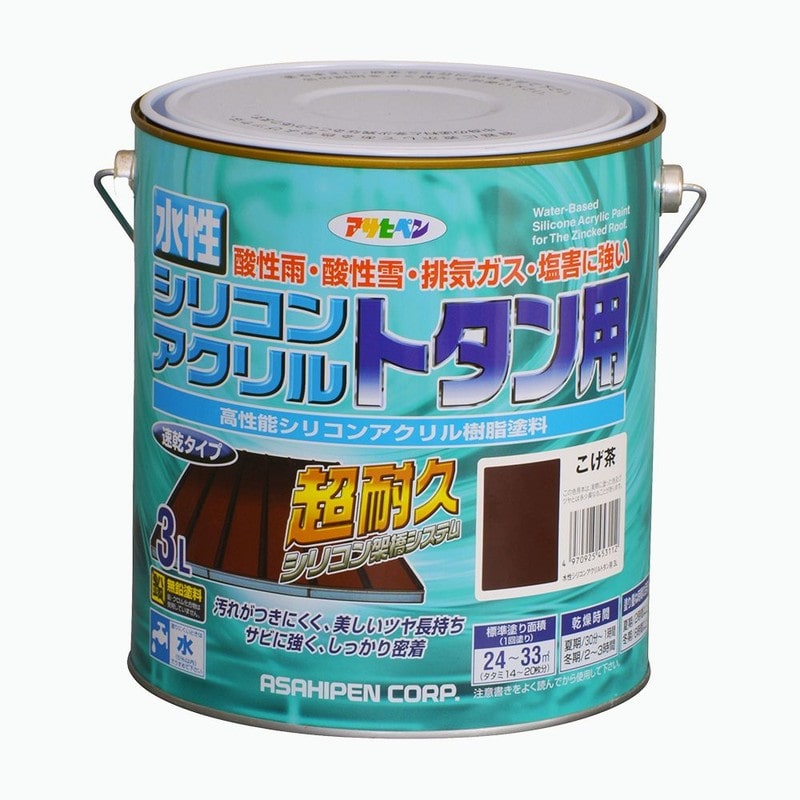 アサヒペン 9010385 水性シリコンアクリルトタン用 3L こげ茶 1個（ご注文単位1個）【直送品】