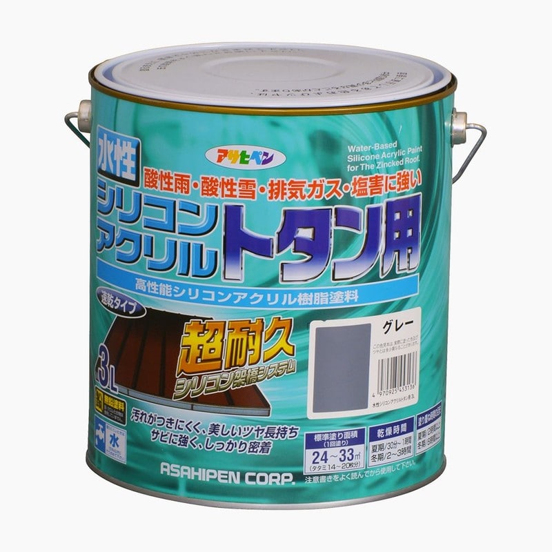 アサヒペン 9010388 水性シリコンアクリルトタン用 3L グレー 1個（ご注文単位1個）【直送品】