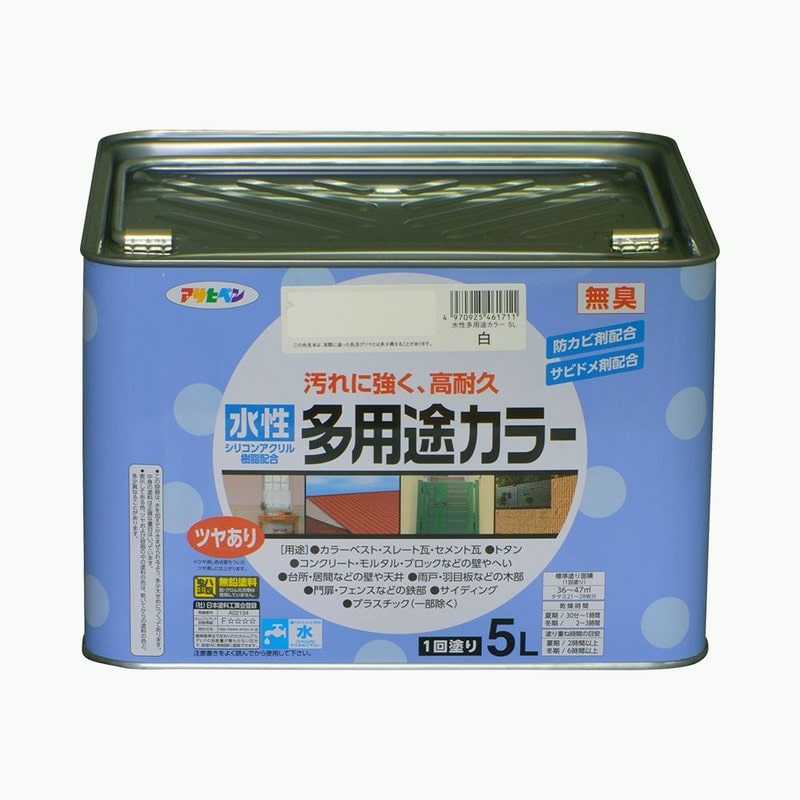アサヒペン 9016650 水性多用途カラー 5L 白 1個（ご注文単位1個）【直送品】