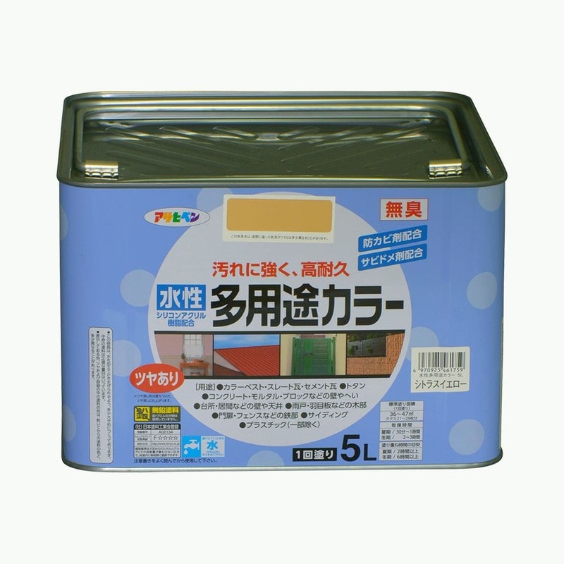 アサヒペン 9016654 水性多用途カラー 5L シトラスイエロー 1個（ご注文単位1個）【直送品】