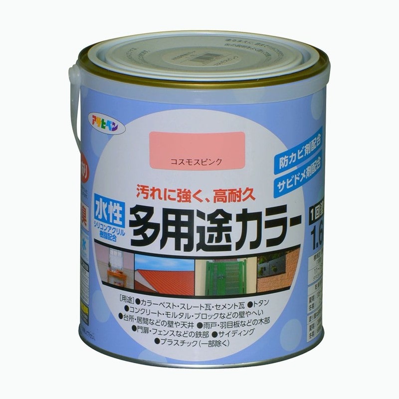 アサヒペン 9016734 水性多用途カラー 1.6L コスモスピンク 1個（ご注文単位1個）【直送品】