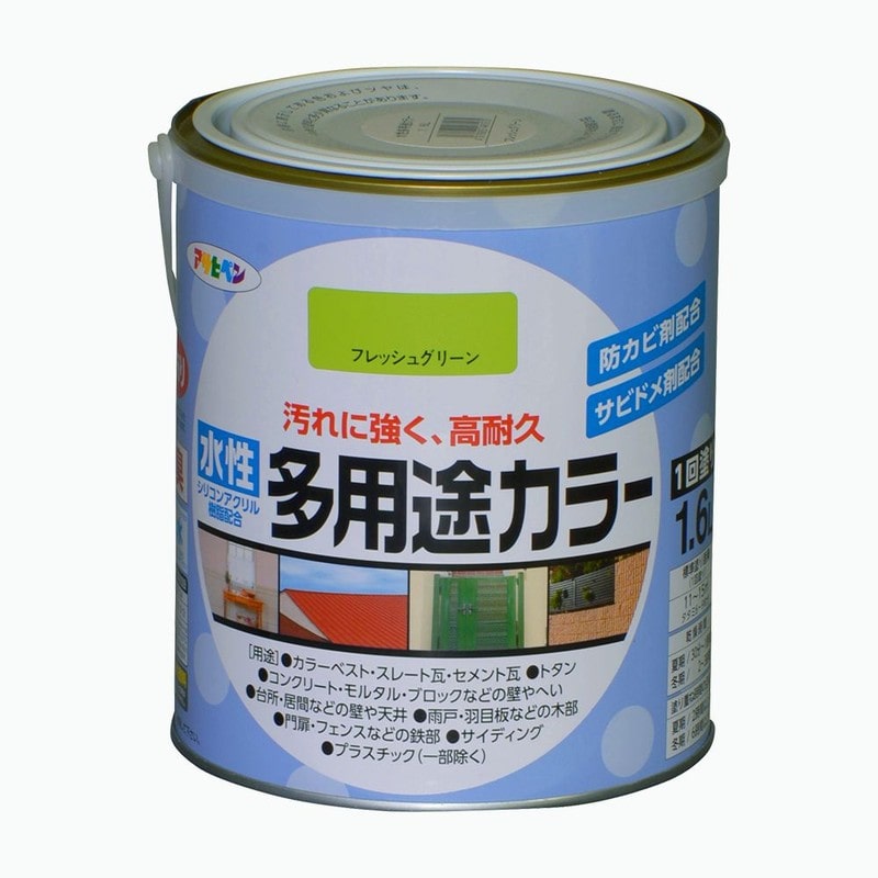 アサヒペン 9016736 水性多用途カラー 1.6L フレッシュグリーン 1個（ご注文単位1個）【直送品】