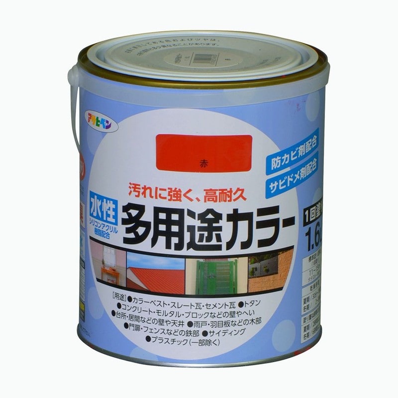 アサヒペン 9016741 水性多用途カラー 1.6L 赤 1個（ご注文単位1個）【直送品】