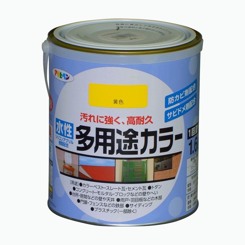 アサヒペン 9016743 水性多用途カラー 1.6L 黄色 1個（ご注文単位1個）【直送品】