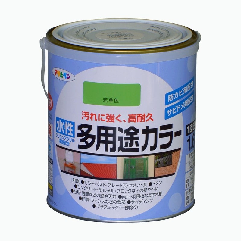 アサヒペン 9016745 水性多用途カラー 1.6L 若草色 1個（ご注文単位1個）【直送品】