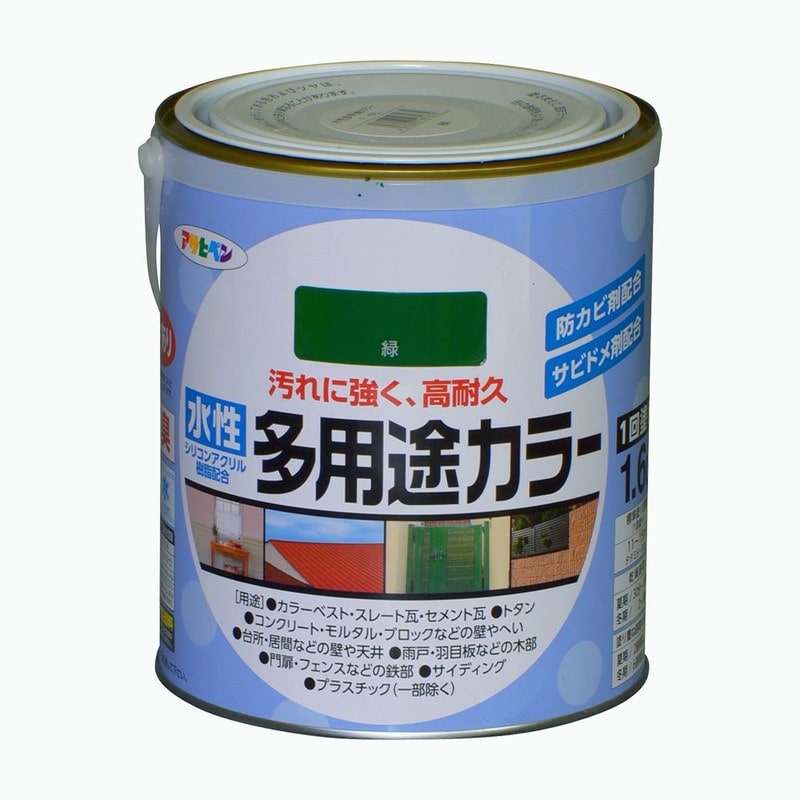 アサヒペン 9016746 水性多用途カラー 1.6L 緑 1個（ご注文単位1個）【直送品】