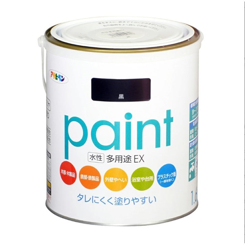 アサヒペン 9017345 水性多用途EX 1.6L 黒 1個（ご注文単位1個）【直送品】