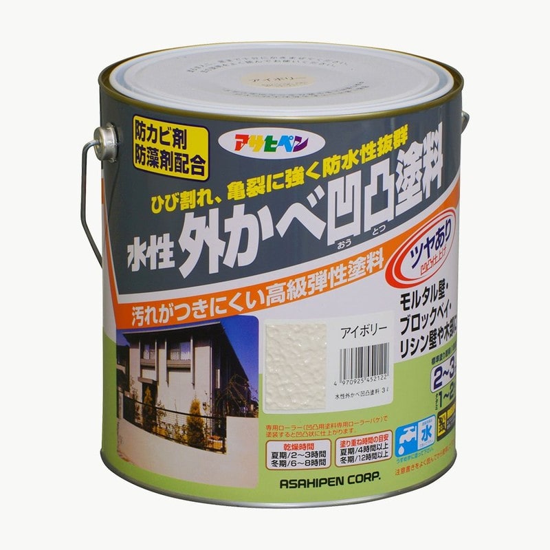 アサヒペン 9010564 水性外かべ凹凸塗料ツヤあり 3L アイボリー 1個（ご注文単位1個）【直送品】