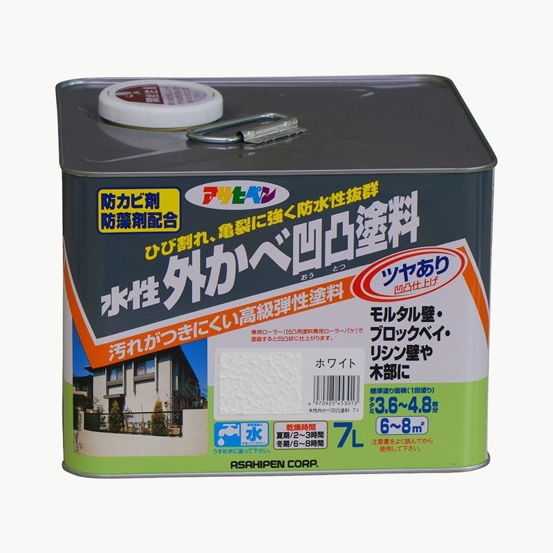 アサヒペン 9010562 水性外かべ凹凸塗料ツヤあり 7L ホワイト 1個（ご注文単位1個）【直送品】