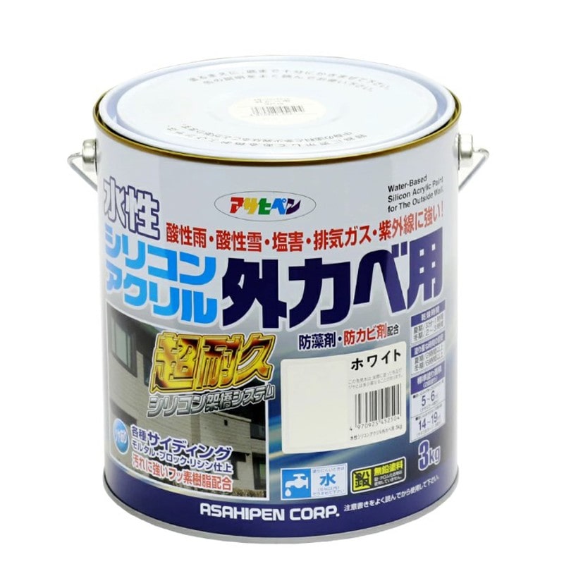 アサヒペン 9010598 水性シリコンアクリル外かべ用 3kg ホワイト 1個(ご注文単位1個)【直送品】