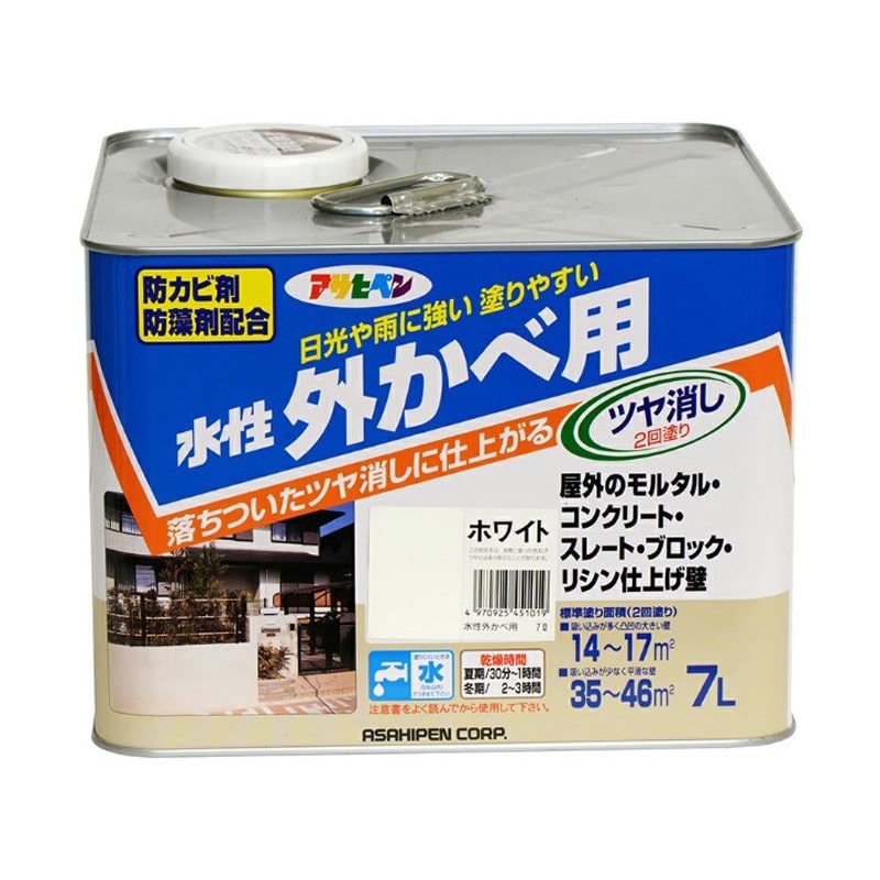 アサヒペン 9010556 水性外カベツヤ消し 7L ホワイト 1個（ご注文単位1個）【直送品】