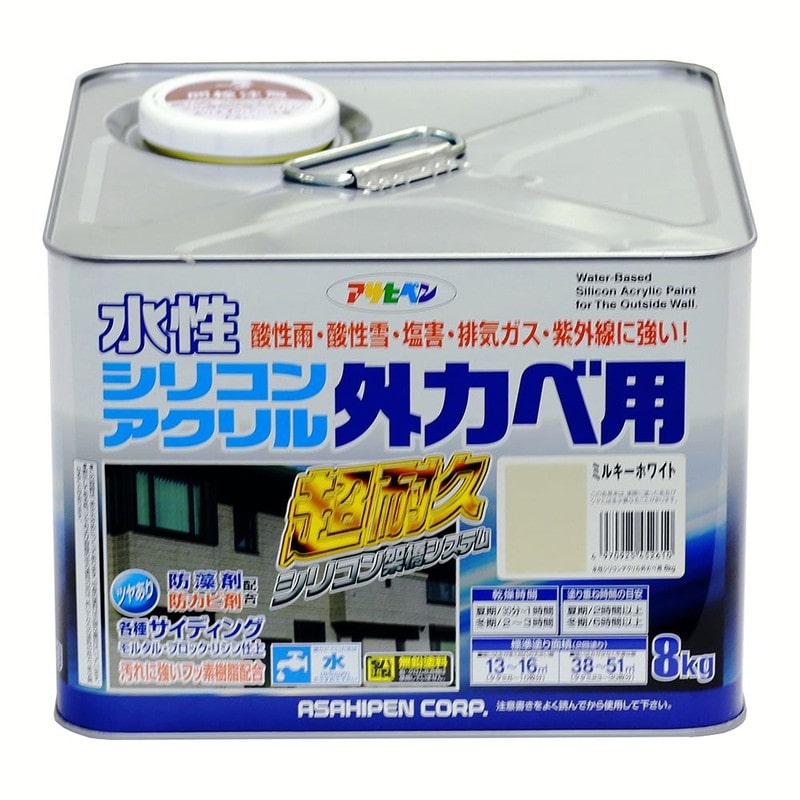アサヒペン 9010586 水性シリコンアクリル外かべ用 8kg ミルキーWH 1個（ご注文単位1個）【直送品】