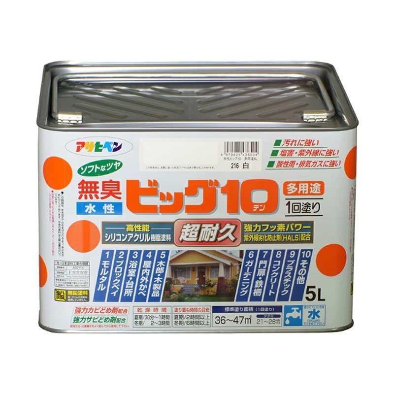アサヒペン 9011229 水性ビッグ10多用途 5L 白 1個（ご注文単位1個）【直送品】
