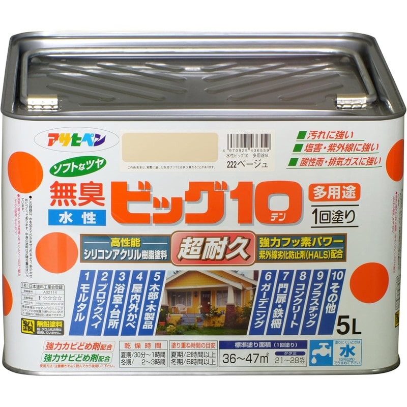 アサヒペン 9011235 水性ビッグ10多用途 5L ベージュ 1個(ご注文単位1個)【直送品】