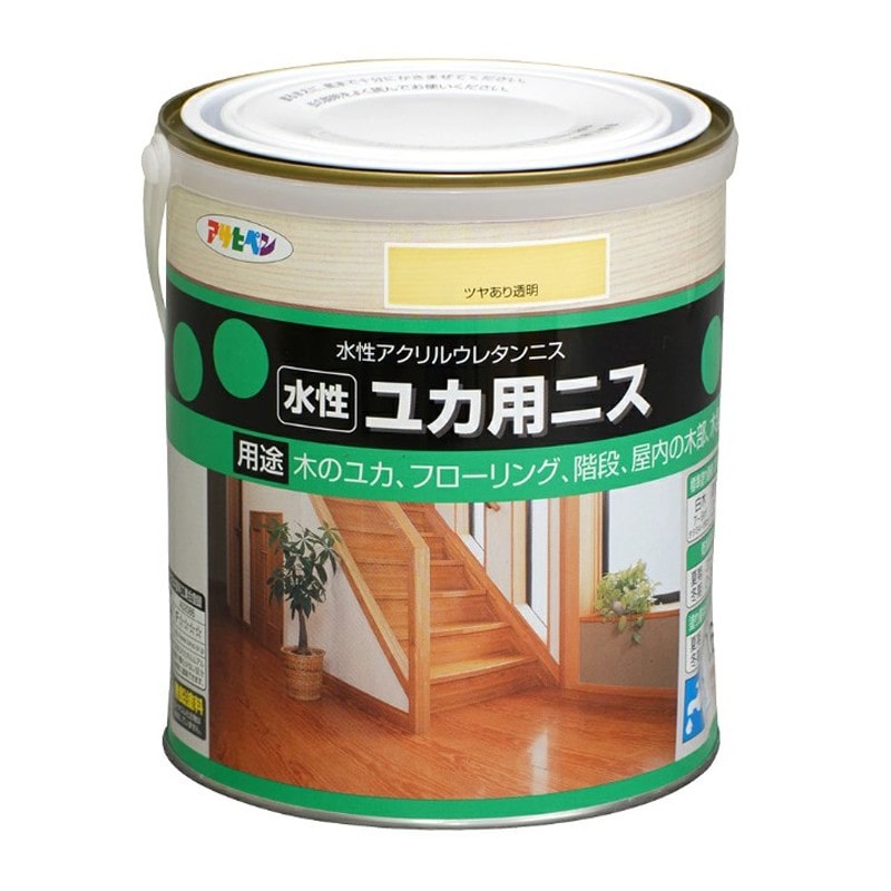 アサヒペン 9010431 水性ユカ用ニス 1.6L ツヤあり透明 1個(ご注文単位1個)【直送品】