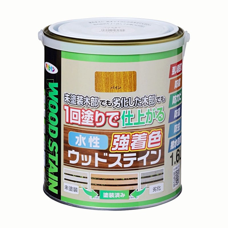 アサヒペン 9019128 水性強着色ウッドステイン 1.6L パイン 1個（ご注文単位1個）【直送品】