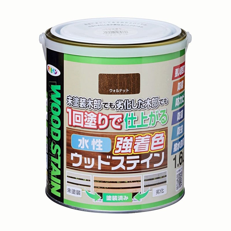 アサヒペン 9019131 水性強着色ウッドステイン 1.6L ウォルナット 1個（ご注文単位1個）【直送品】