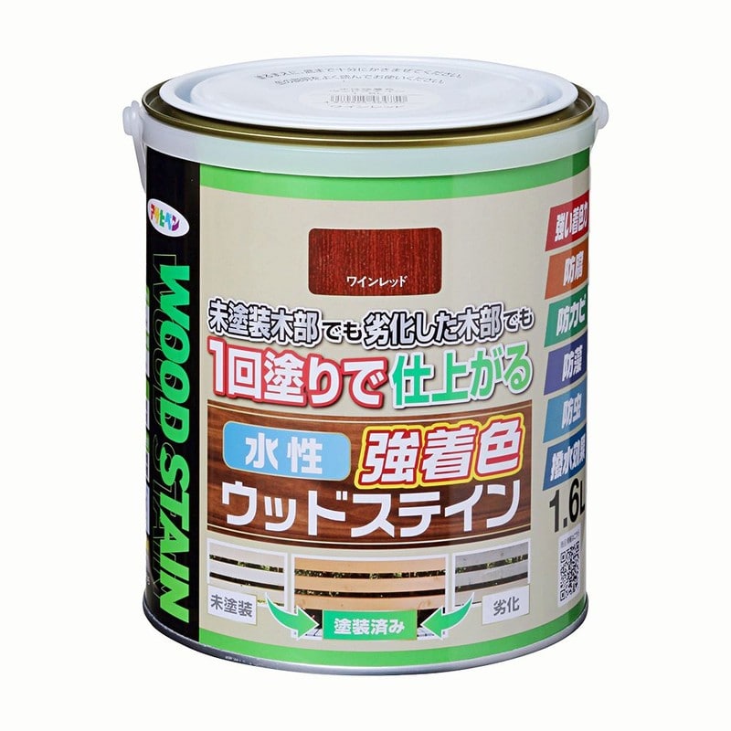 アサヒペン 9019133 水性強着色ウッドステイン 1.6L ワインレッド 1個（ご注文単位1個）【直送品】