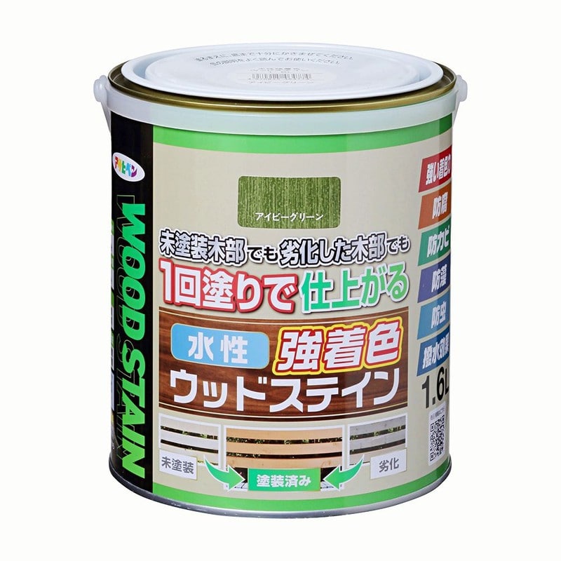 アサヒペン 9019135 水性強着色ウッドステイン 1.6L アイビーGN 1個（ご注文単位1個）【直送品】