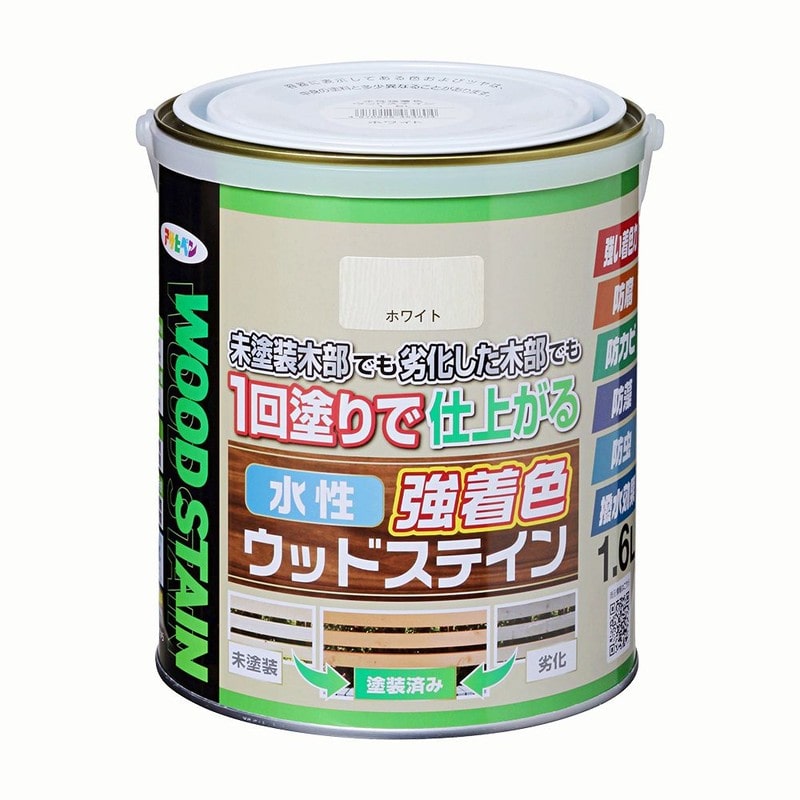 アサヒペン 9019138 水性強着色ウッドステイン 1.6L ホワイト 1個（ご注文単位1個）【直送品】