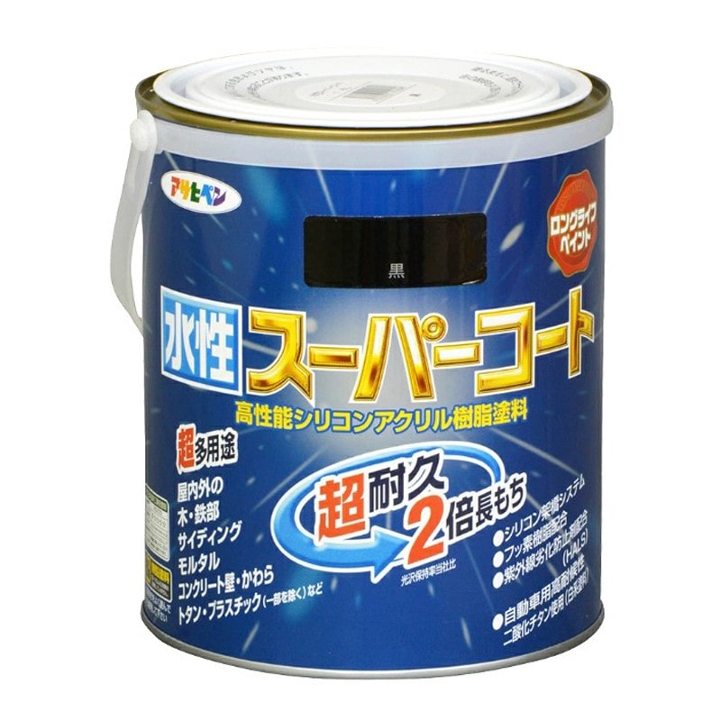 アサヒペン 900088 水性スーパーコート 1.6L 黒 1個（ご注文単位1個）【直送品】