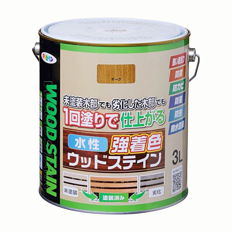 アサヒペン 9019139 水性強着色ウッドステイン 3L オーク 1個（ご注文単位1個）【直送品】