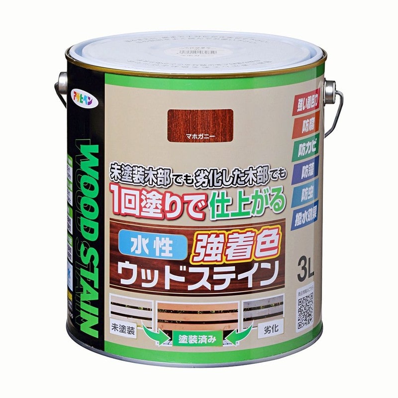 アサヒペン 9019143 水性強着色ウッドステイン 3L マホガニー 1個（ご注文単位1個）【直送品】