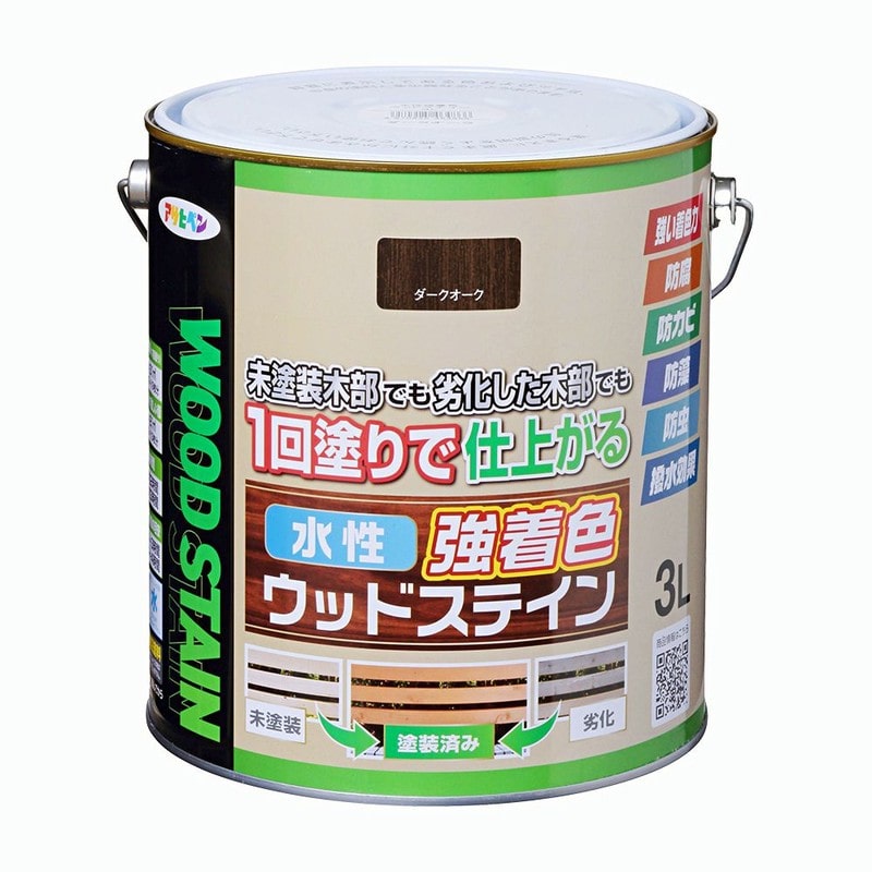 アサヒペン 9019144 水性強着色ウッドステイン 3L ダークオーク 1個（ご注文単位1個）【直送品】