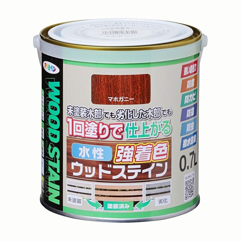 アサヒペン 9019120 水性強着色ウッドステイン 0.7L マホガニー 1個（ご注文単位1個）【直送品】