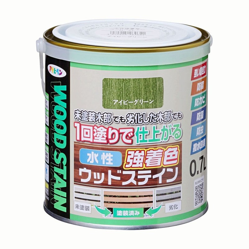 アサヒペン 9019123 水性強着色ウッドステイン0.7L アイビーグリーン 1個（ご注文単位1個）【直送品】