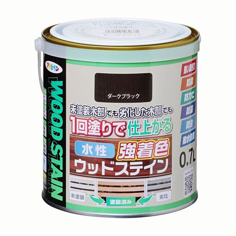 アサヒペン 9019125 水性強着色ウッドステイン 0.7L ダークブラック 1個（ご注文単位1個）【直送品】