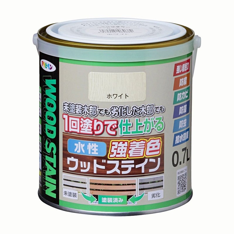 アサヒペン 9019126 水性強着色ウッドステイン 0.7L ホワイト 1個（ご注文単位1個）【直送品】