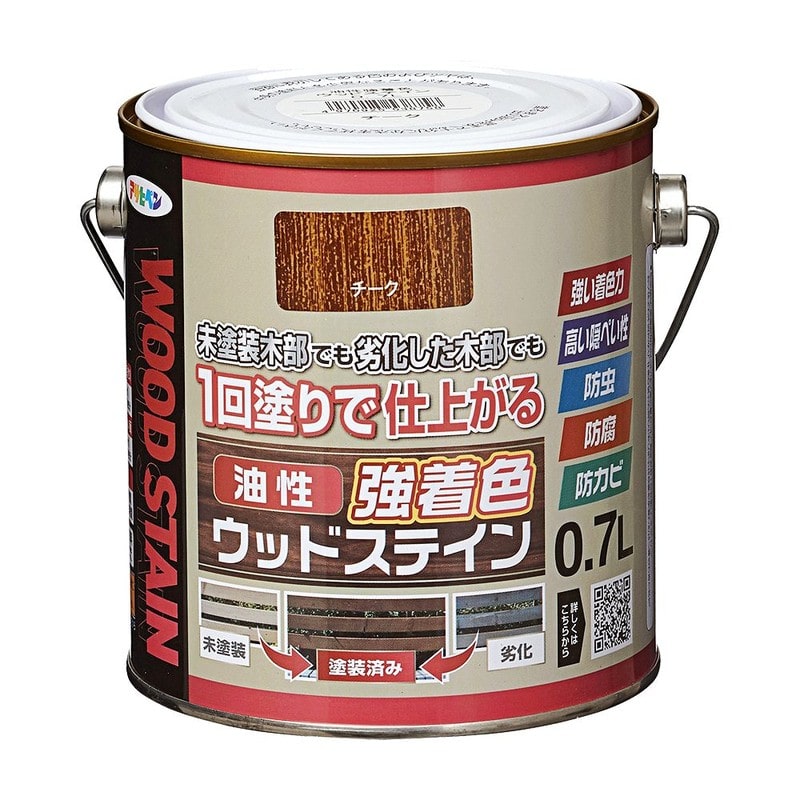 アサヒペン 9018808 油性強着色ウッドステイン 0.7L チーク 1個（ご注文単位1個）【直送品】