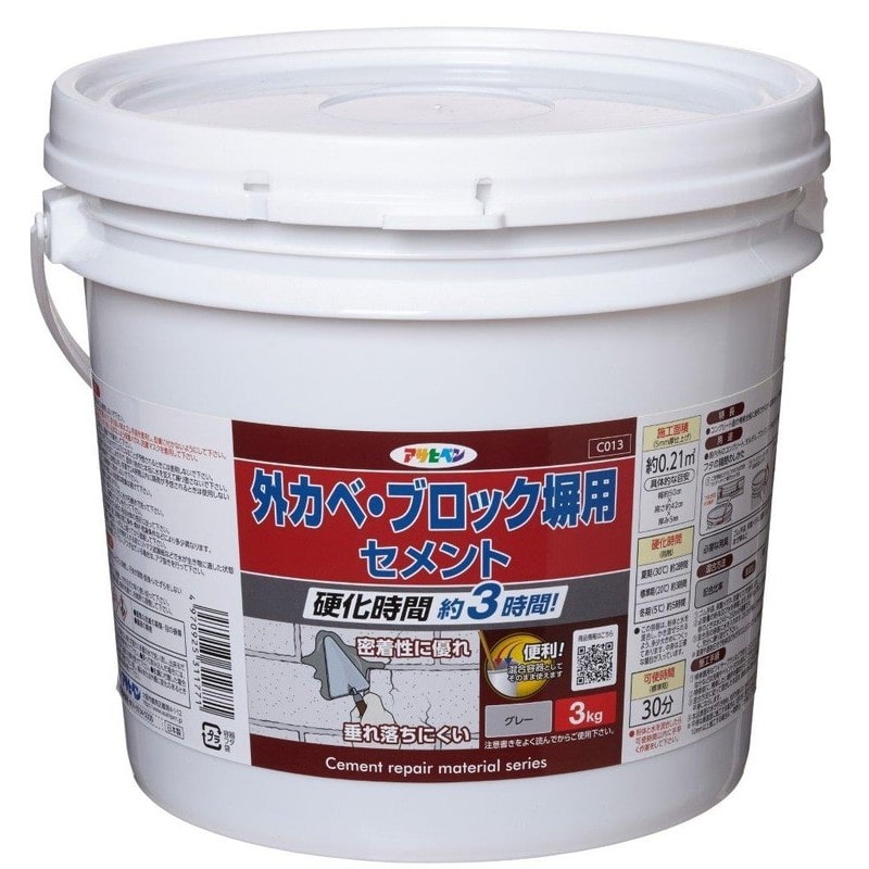 アサヒペン 9018914 AP 外カベ・ブロック塀用セメント グレー 3KG 1個（ご注文単位1個）【直送品】